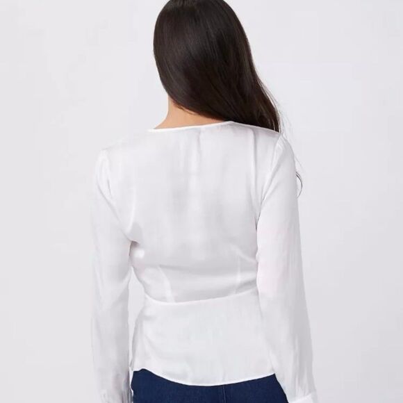 PAIGE Women's Vistah Surplice Front Pleats Peplum Long Sleeve Blouse XS - Picture 2 of 12